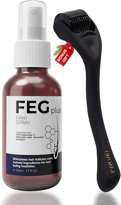 FEGPLUS Minoxidil Beard & Hair Growth Serum Kit with Roller for Unisex Hair Loss Treatment, Rosemary Oil Hair Growth Booster (50ml)